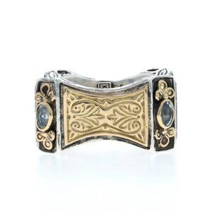 Konstantino Blue Topaz Band Sterling 925 Yellow Gold 18k Oval .40ctw SZ 6 Ring